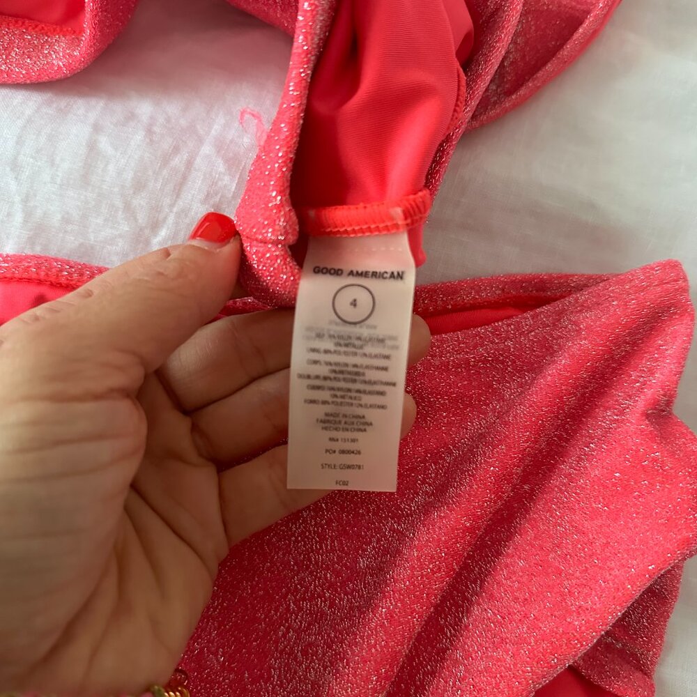 Good American Sparkle Two Piece Bikini in Coral - Picture 2 of 4